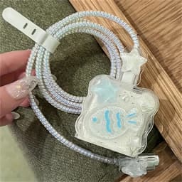 Cute 3D Shell Fish Star Wave Border Epoxy USB Protector Cover For iPhone 18W-20W Data Line Head Cord Fast Charging Case