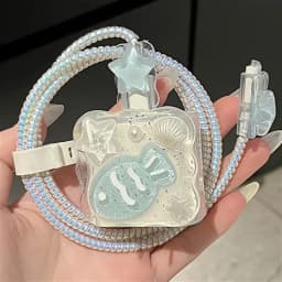 Cute 3D Shell Fish Star Wave Border Epoxy USB Protector Cover For iPhone 18W-20W Data Line Head Cord Fast Charging Case