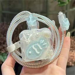 Cute 3D Shell Fish Star Wave Border Epoxy USB Protector Cover For iPhone 18W-20W Data Line Head Cord Fast Charging Case