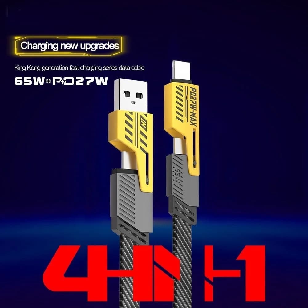 65W 4-in-1 Fast Charging PD QC Mecha Cable USB C Multi-Port Quick Charge Wire for Android iPhone