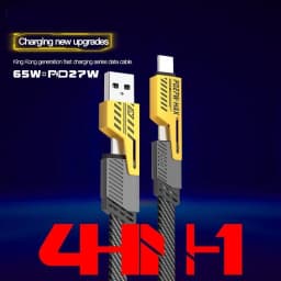 65W 4-in-1 Fast Charging PD QC Mecha Cable USB C Multi-Port Quick Charge Wire for Android iPhone