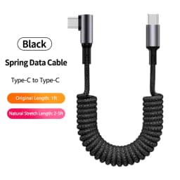 90° Elbow USB A to Type C Cable for Car Use,1.5M Retractable Coiled 5A Fast Charging Data Cord for iPhone 17,Samsung Galaxy A25
