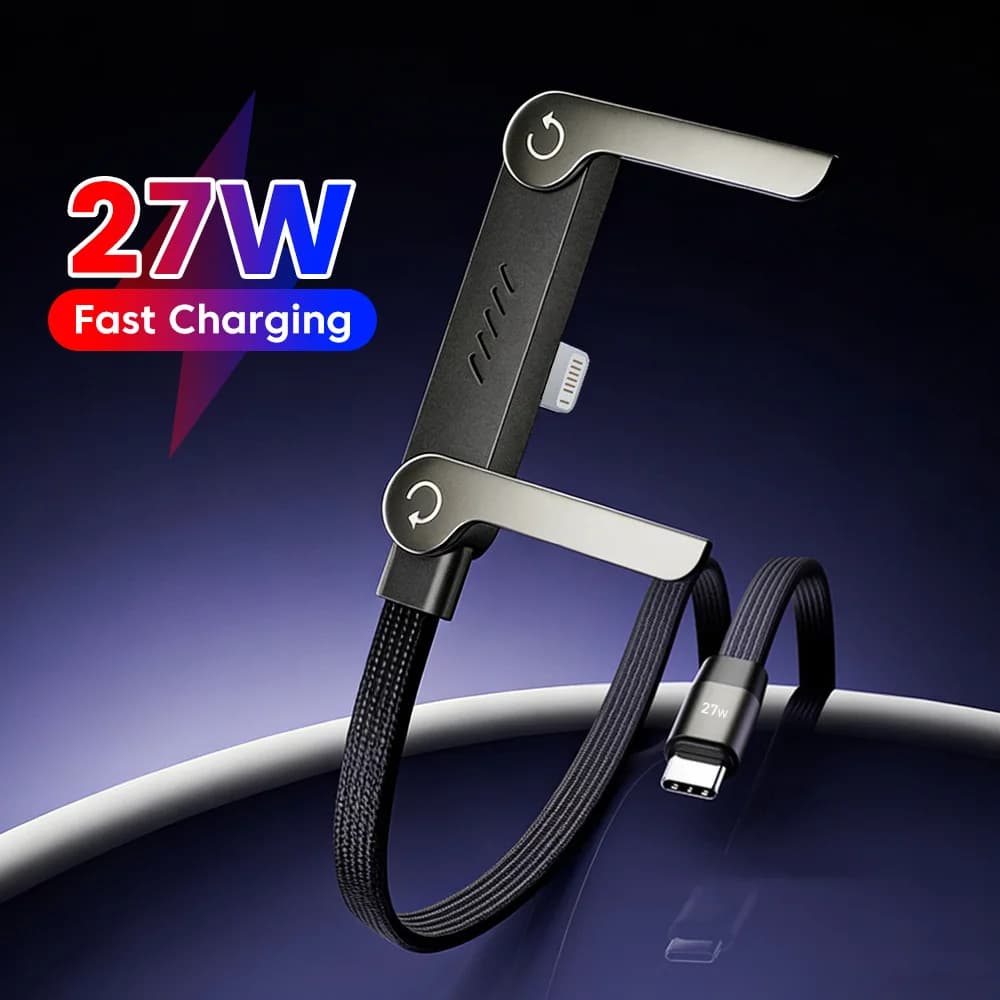 27W PD to Lightning Fast Charging Cable Foldable Stand Charge 2-in-1 Type-C to Lightning Charging Data Wire For iPhone 14 13 12