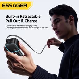 ESSAGER 45W Car Charger PD Fast Charging with Retractable 75CM Cable 3 Ports USB C & a Adapter for iPhone 17/16/15 Huawei iPad