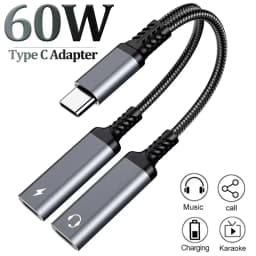 2-IN-1 Audio/Charger Splitter Adapter USB C to Dual TypeC Ports Headphone Jack Audio Adapte for iPhone 16 15 For Saumsung