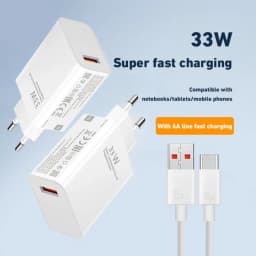 2026 New 33W Charger 6A Quick Charging QC 3.0 Fast Turbo Charge Mobile Phone Charger Adapter USB Type C Cable For Samsung Xiaomi