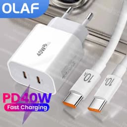 40W Fast Charger Type C Dual Port PD Fast Charging Charger Adapter For iPhone 15 14 Samsung S23 Xiaomi 10A USB C To USB C Cable