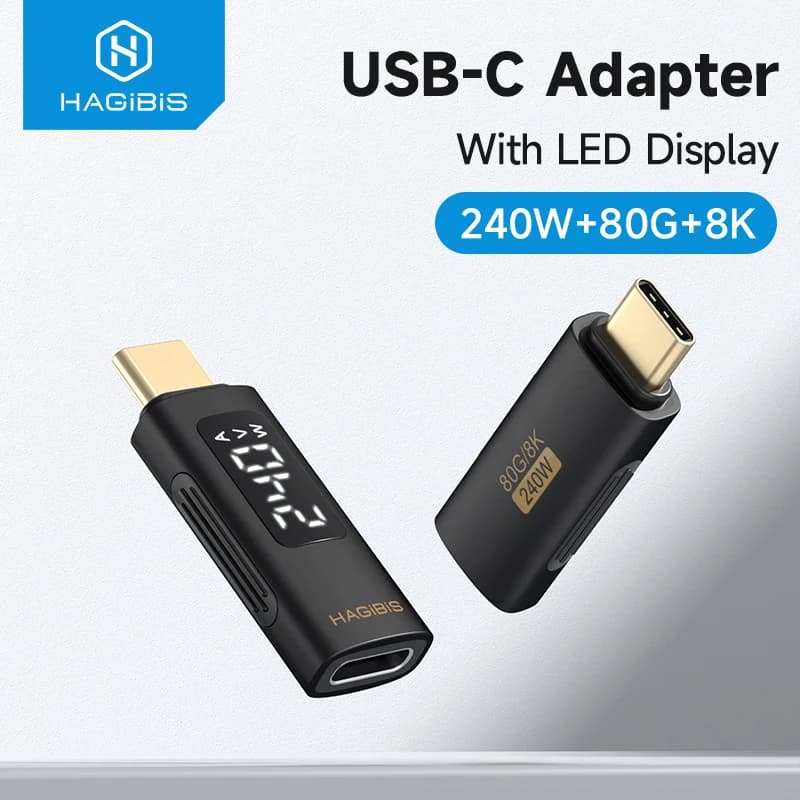 Hagibis 240W USB C Adapter with LED Display USB4 PD Fast Charging Type C Connector 80Gbps 8K Video Power Current Voltage Display