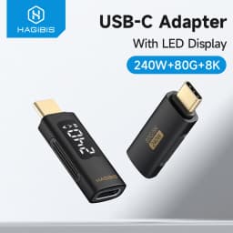 Hagibis 240W USB C Adapter with LED Display USB4 PD Fast Charging Type C Connector 80Gbps 8K Video Power Current Voltage Display