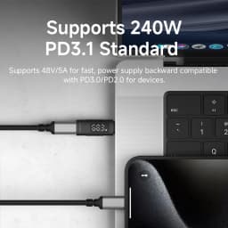 Hagibis 240W USB C Adapter with LED Display USB4 PD Fast Charging Type C Connector 80Gbps 8K Video Power Current Voltage Display