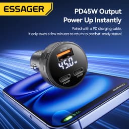 Essager 108W 3Ports USB Car Charger Digital Dispaly PD3.0 Fast Charging Quick Charge 3.0 Adapter for iPhone 16 15 Xiaomi Samsung