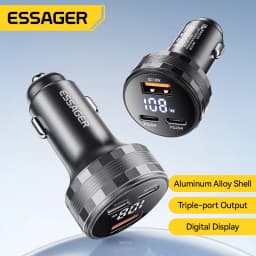 Essager 108W 3Ports USB Car Charger Digital Dispaly PD3.0 Fast Charging Quick Charge 3.0 Adapter for iPhone 16 15 Xiaomi Samsung