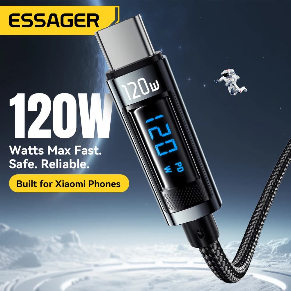 Essager 120W digital display data cable PD Super Flash Charging 6A For Xiaomi 14Pro Redmi K70 POCO X6 3Pro IPhone15 LED