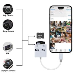 iPhone XD Card Reader Lightning/Type-c M2 Card Reader XD Picture Card Adapter for Camera Memory Card Reader USB C