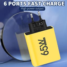PD 65W USB Charger Fast Charger 6 Ports Type C Mobile Phone Charger For Iphone 16 15 Pro Max Xiaomi Huawei Samsung Quick Charger