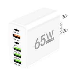 PD 65W USB Charger Fast Charger 6 Ports Type C Mobile Phone Charger For Iphone 16 15 Pro Max Xiaomi Huawei Samsung Quick Charger