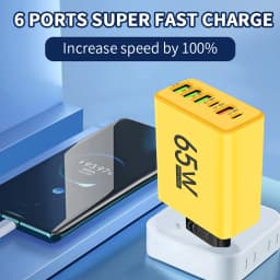 PD 65W USB Charger Fast Charger 6 Ports Type C Mobile Phone Charger For Iphone 16 15 Pro Max Xiaomi Huawei Samsung Quick Charger