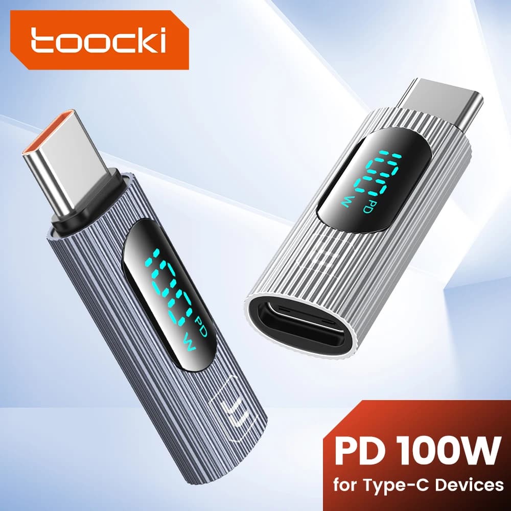 Toocki 2PCS OTG Adapter PD 100W Digital Display Type C Male to Type C Female Fast Charging Convertor For Macbook Samsung Huawei