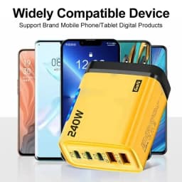 New 5 in 1 240W GaN Fast Charger With LED Light 2USB+3PD Multi Port Phone Charging Head For iPhone 17 16 Pro Huawei Laptop