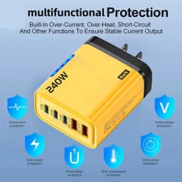 New 5 in 1 240W GaN Fast Charger With LED Light 2USB+3PD Multi Port Phone Charging Head For iPhone 17 16 Pro Huawei Laptop