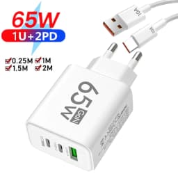 65W USB C GaN Charger 3 Ports Fast Charging Adapter 10A USB To Type C Data Cable PD USB QC3.0 Chargers for iPhone Samsung Xiaomi