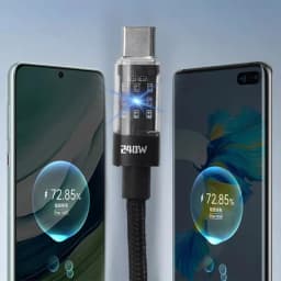 240W Nylon USB Type C Super Fast Charging Cable For Samsung Xiaomi Huawei Honor LED Digital Display USB C Charger Data Cord
