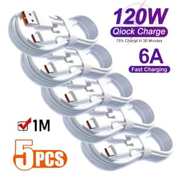 5PCS 6A 120W Type C Super Fast Charging Cable Data Cord For Samsung Huawei Xiaomi Quick Charing USB C Cables