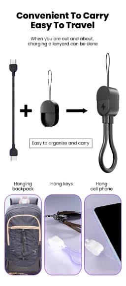 PD 60W 20W Fast Charging Cable Portable Lanyard Type C To Type C or To Lightning Jack For iPhone 17 16 15 14 13 12 11 Pro Max