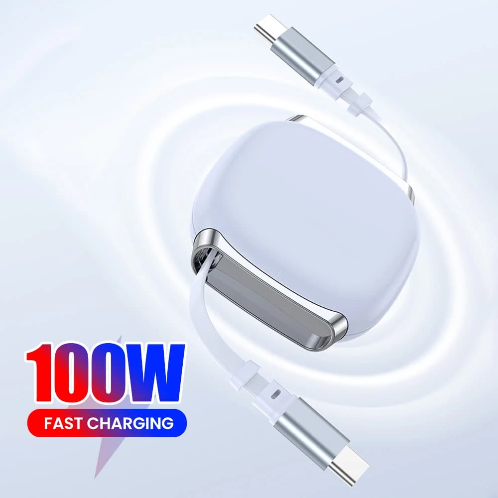 PD100W USB C to USB C Fast Charging Retractable Data Cable For IPhone15 16 Samsung Single Head Telescopic Car Charger Data Wire