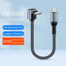 Short USB C to USB C Cable for Power Bank,90 Degree Right Angle Braided Fast Charging Cord for iPhone 17,Samsung Galaxy A17