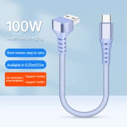 Short USB C to USB C Cable for Power Bank,90 Degree Right Angle Braided Fast Charging Cord for iPhone 17,Samsung Galaxy A17