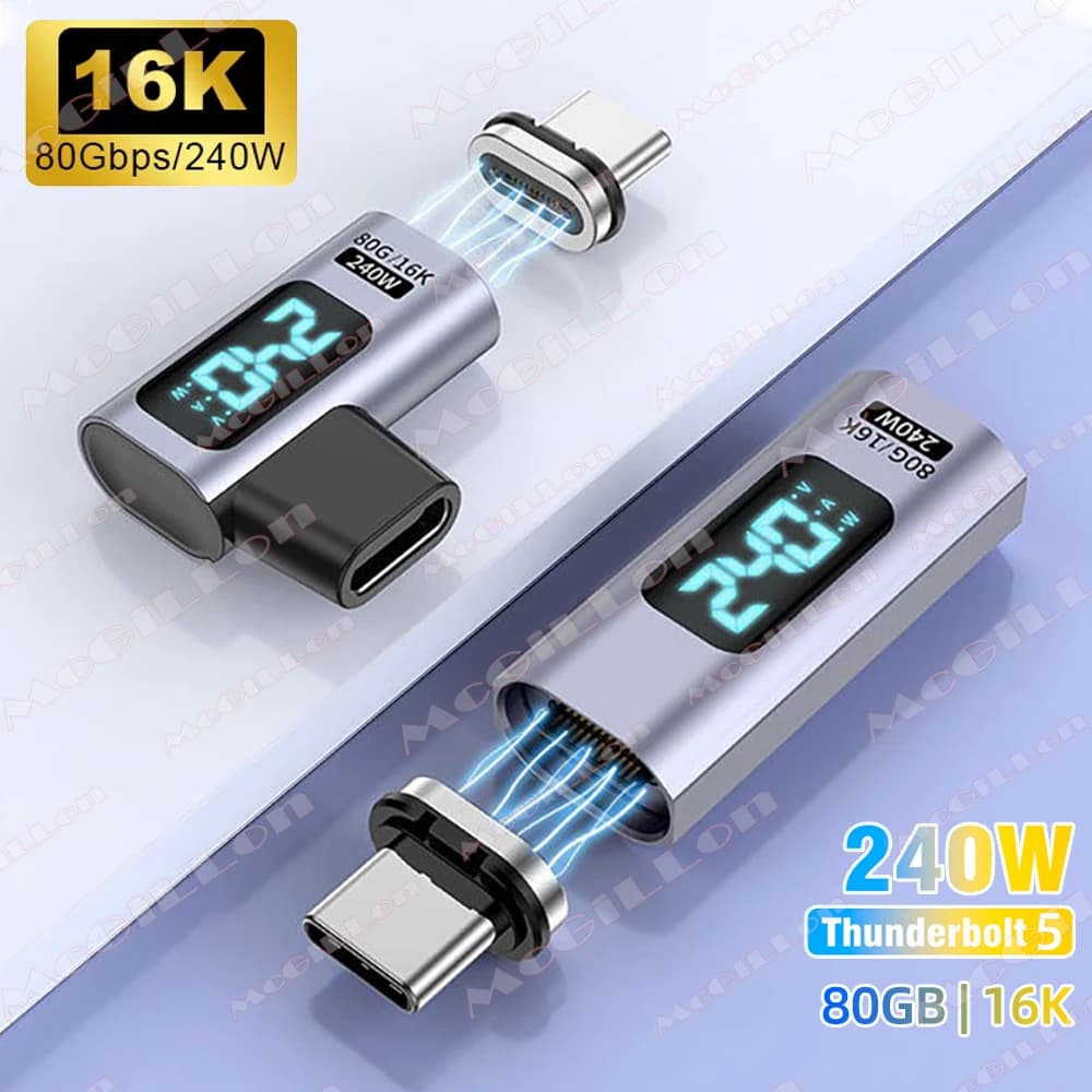 USB4.0 80Gbps 240W Thunderbolt 5 Magnetic Adapter Type C To USB C Fast Charge Magnet Converter Cable 16K@60Hz 5A Type C Adapter