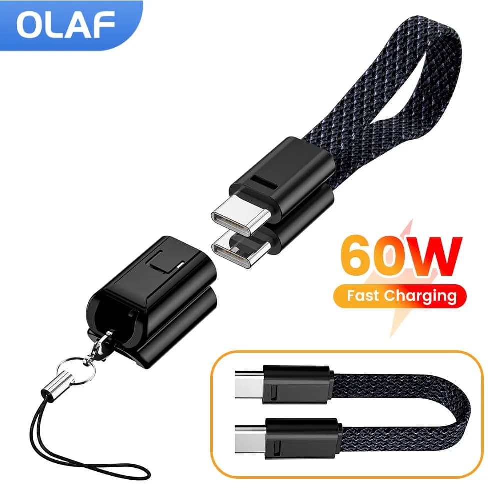 60W Short Cable Type C To Type C Fast Charging Cable 27W USB C IOS Braided Cable For Iphone 14 15 16 Xiaomi Samsung Power Bank