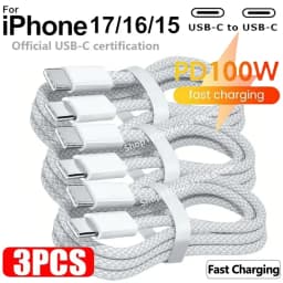3PCS 100W USB-C To Type C Cable for IPhone 15 16 17 Pro PD Fast Charging Wire for Huawei Xiaomi Samsung Weaving Data Cable Line