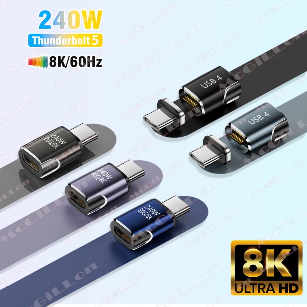 USB4 Thunderbolt 5 Magnetic USB C To Type C Adapter PD 240W 80Gbps Fast Charging Magnet Charge Converter Cable 8K@60Hz Adaptor