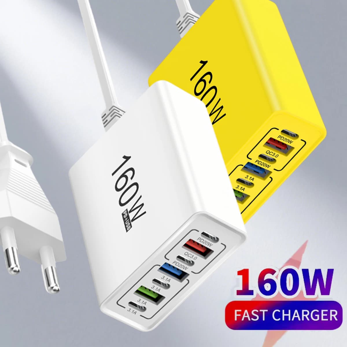 160W USB Fast Charger PD QC3.0 Type C Charge Adapter For iPhone 16 15 Xiaomi Samsung S23 Huawei USBC Mobile Phone Travel Charger