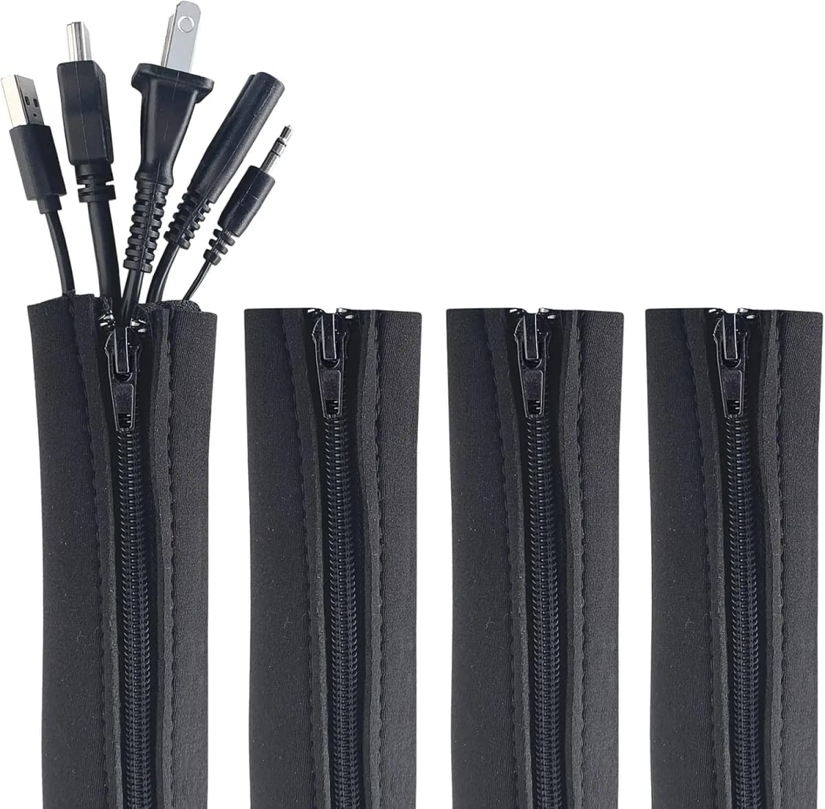 Universal Cable Management Sleeve Cord Organizer with Zipper Flexible Cable Sleeve Wrap Cover Wire Winder for Home Office