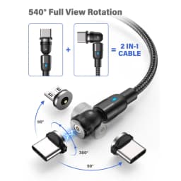 AUFU 540 Rotate Magnetic Type C Cable 3 in 1 Fast Charging Cable For iPhone Xiaomi Samsung Huawei Micro USB Magnet Charge Wire