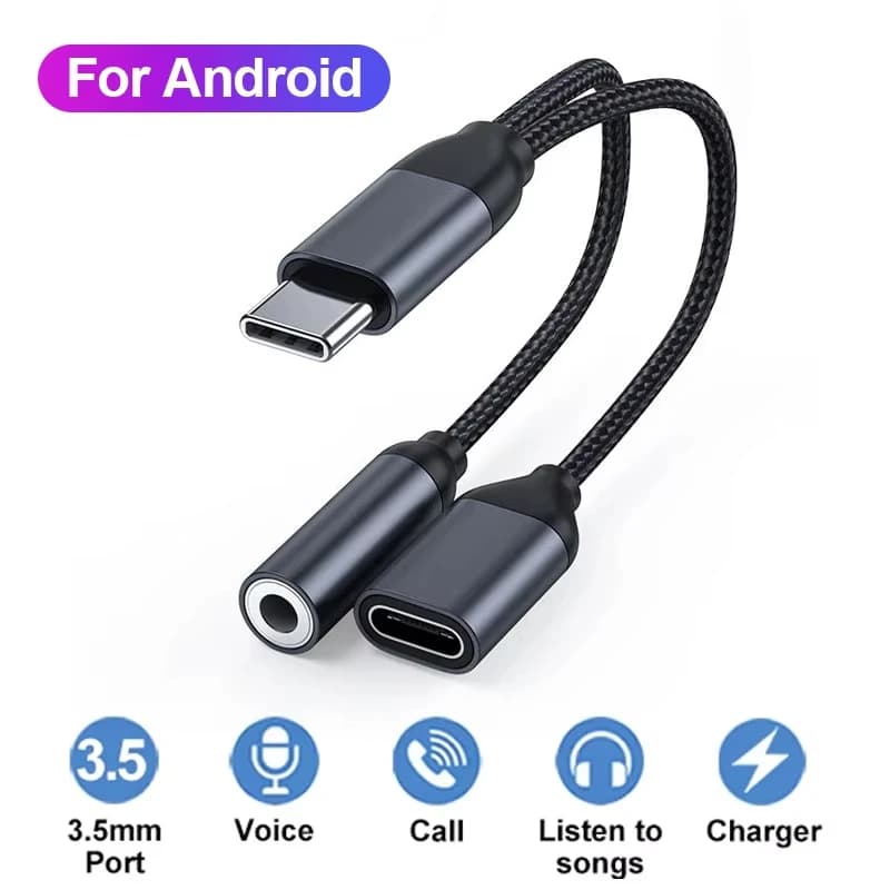 PD 60W 2 in 1 Audio Adapter Type C to 3.5mm Headphone Jack Adapter Fast Charger For iPhone 16 Pro Max Samsung S25 Huawei ipad