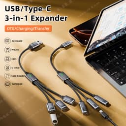 3 in 1 USB A Type C Splitter Cable USB 2.0 Hub OTG Converter Adapter with Charging Data Transfer for Smartphone Laptop Tablet