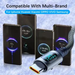 NNBILI 6A USB A to Type C Super Fast Charge Cable 120W Nylon Data Cord for Huawei POCO Samsung With Led Digital Display Cable