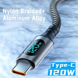 NNBILI 6A USB A to Type C Super Fast Charge Cable 120W Nylon Data Cord for Huawei POCO Samsung With Led Digital Display Cable