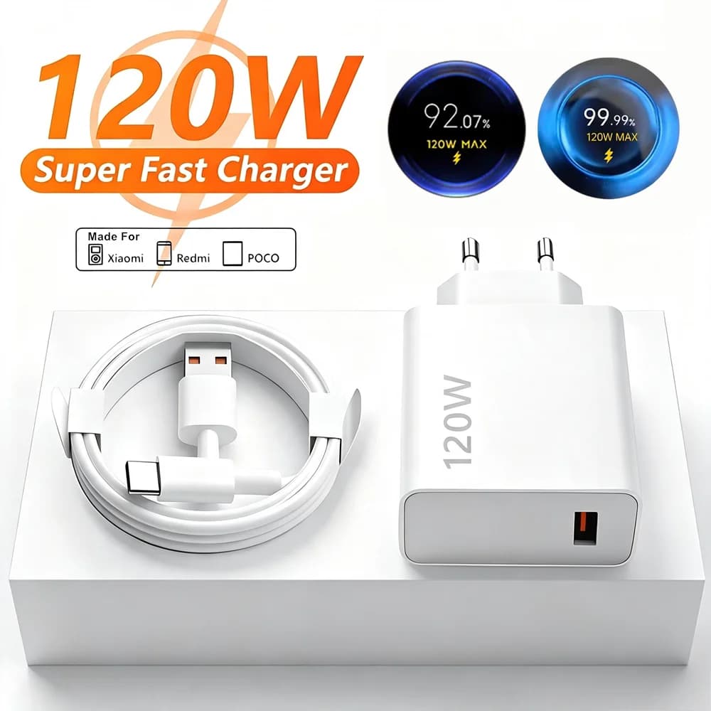 120W EU Fast USB Wall Charger For Xiaomi 12 13 14 15 17 Pro Redmi Note 11 12 13 14 POCO X6 X7 X8 Pro Type C Turbo Charging Cable