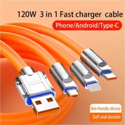 3 in 1 USB Cable 6A 120W USB Cable Fast Charging Data Cord For Iphone Samsung Huawei Xiaomi Multi Port Multiple Charging Wire
