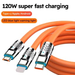 3 in 1 USB Cable 6A 120W USB Cable Fast Charging Data Cord For Iphone Samsung Huawei Xiaomi Multi Port Multiple Charging Wire