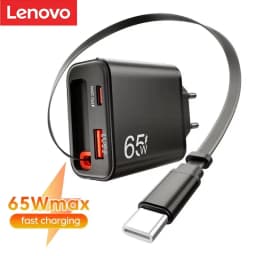 Lenovo 65W GAN Charger Type C USB Super Fast Charging With Retractable USB C Cable For Iphone Samsung Supports Multi Protocol