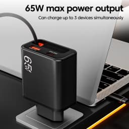 Lenovo 65W GAN Charger Type C USB Super Fast Charging With Retractable USB C Cable For Iphone Samsung Supports Multi Protocol