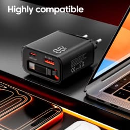 Lenovo 65W GAN Charger Type C USB Super Fast Charging With Retractable USB C Cable For Iphone Samsung Supports Multi Protocol