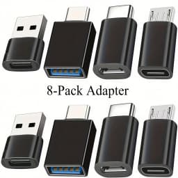 Set of 8 USB 3.0 to USB-C Adapters – Type C Male/Female OTG Converter for Laptops, Vehicles, Phones, And Pcs (Comes with Micro