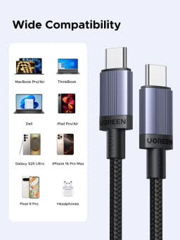 UGREEN PD 100W Cable USB C Fast Charging Cable 5A for Laptop MacBook iPad iPhone 17 16 Xiaomi Samsung S25 Type-C Data Cord